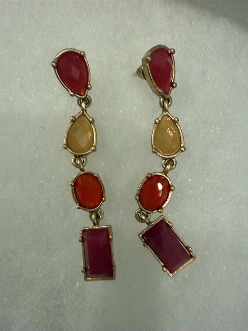 Colorful Multi-Stone Drop Earrings in Pink, Orange, and Cream